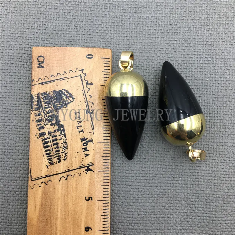 Circular Cone Onyx Petite Point Pendant With Pure Gold Color Cap and Bail,Black Agates Point Charm For DIY Jewelry  MY0244