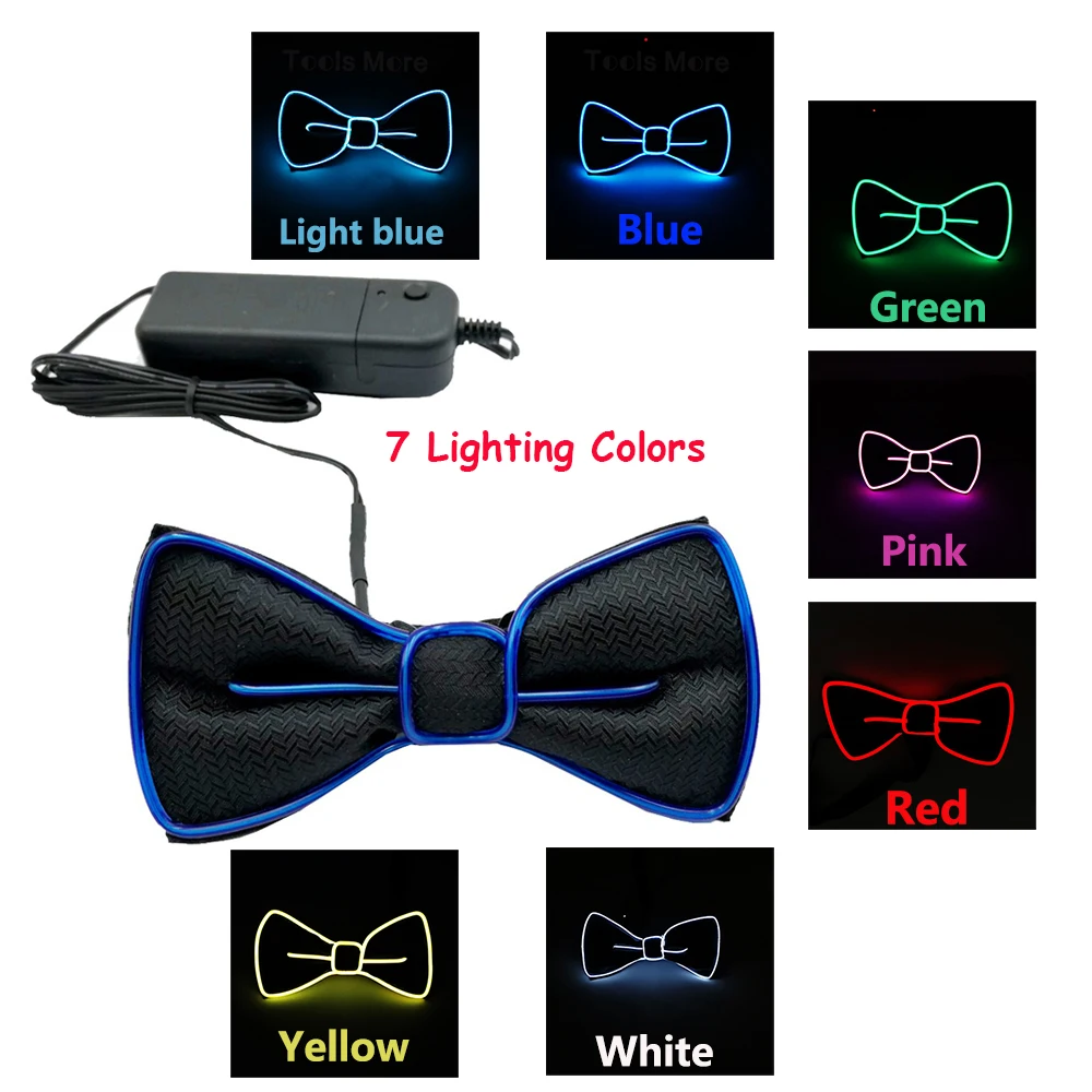 Neon Light Up Bow Tie Neck Tie Luminous LED Necktie for Christmas