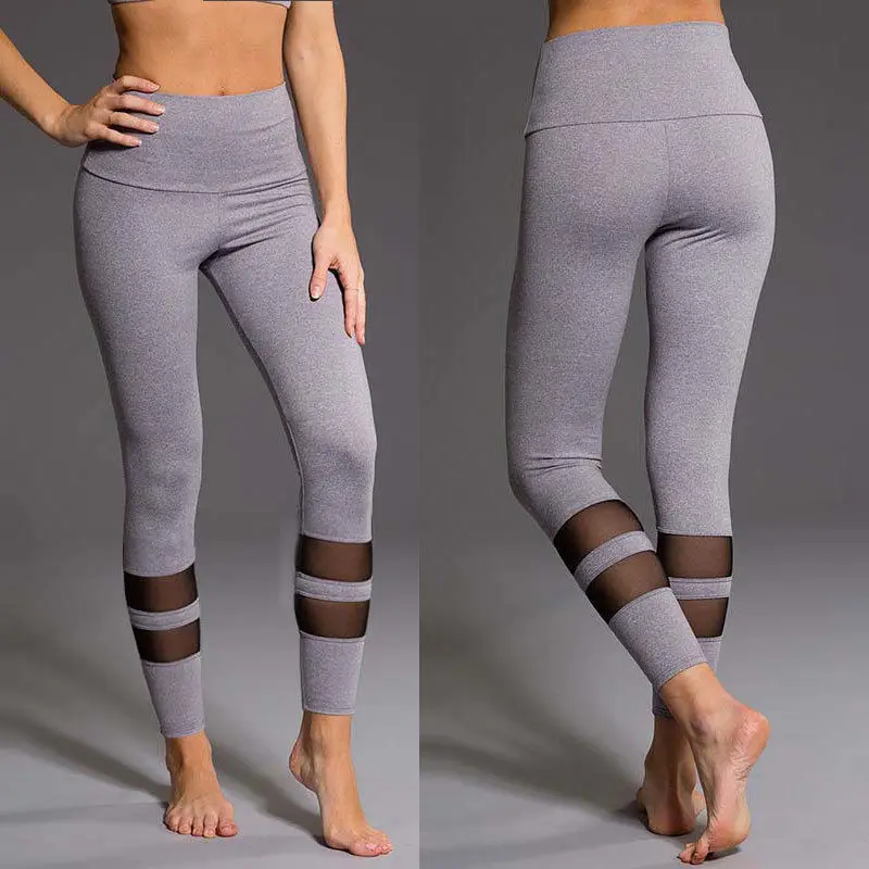 Женские длинные леггинсы для фитнеса, тянущиеся брюки с высокой талией, однотонные Черные Сетчатые тонкие летние