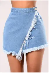 Дамы Винтаж рваные Для женщин S мини-юбка Ленточки Высокая талия Stonewash Джинсовые юбки Для женщин Горячие Низ