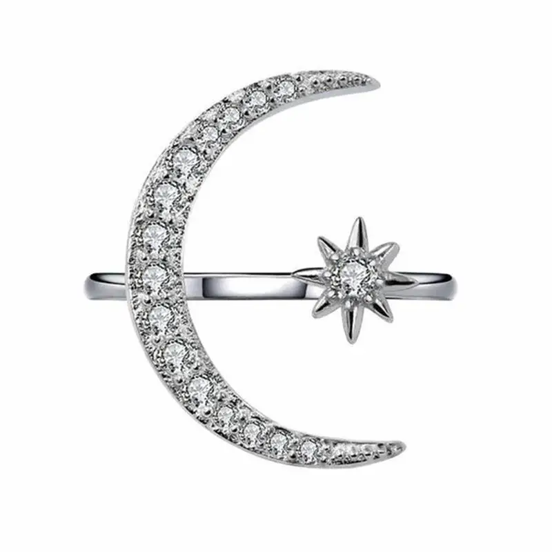 Женское кольцо с Луной и звездой модное для свадьбы помолвки 3 вида