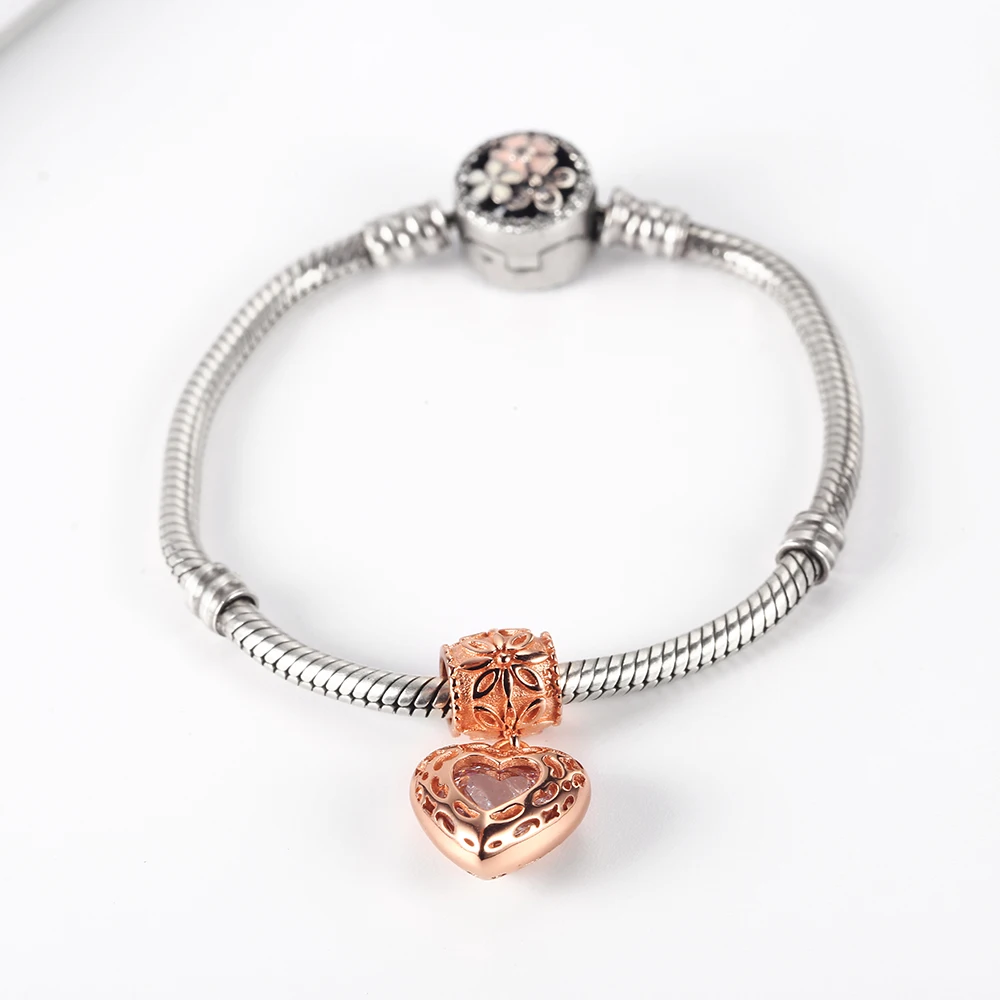 RainMarch Gold Heart Beads Fits Pandora Charms Bracelets Original 925 Silver CZ Crystal Charm Women Jewelry Making Dropshipping (2)
