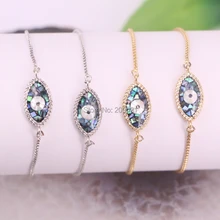 Нахождение~ 8 шт. кубического циркония с глаз Abalone корпус соединителя бисера Шарм Регулируемая цепь браслеты для женщин