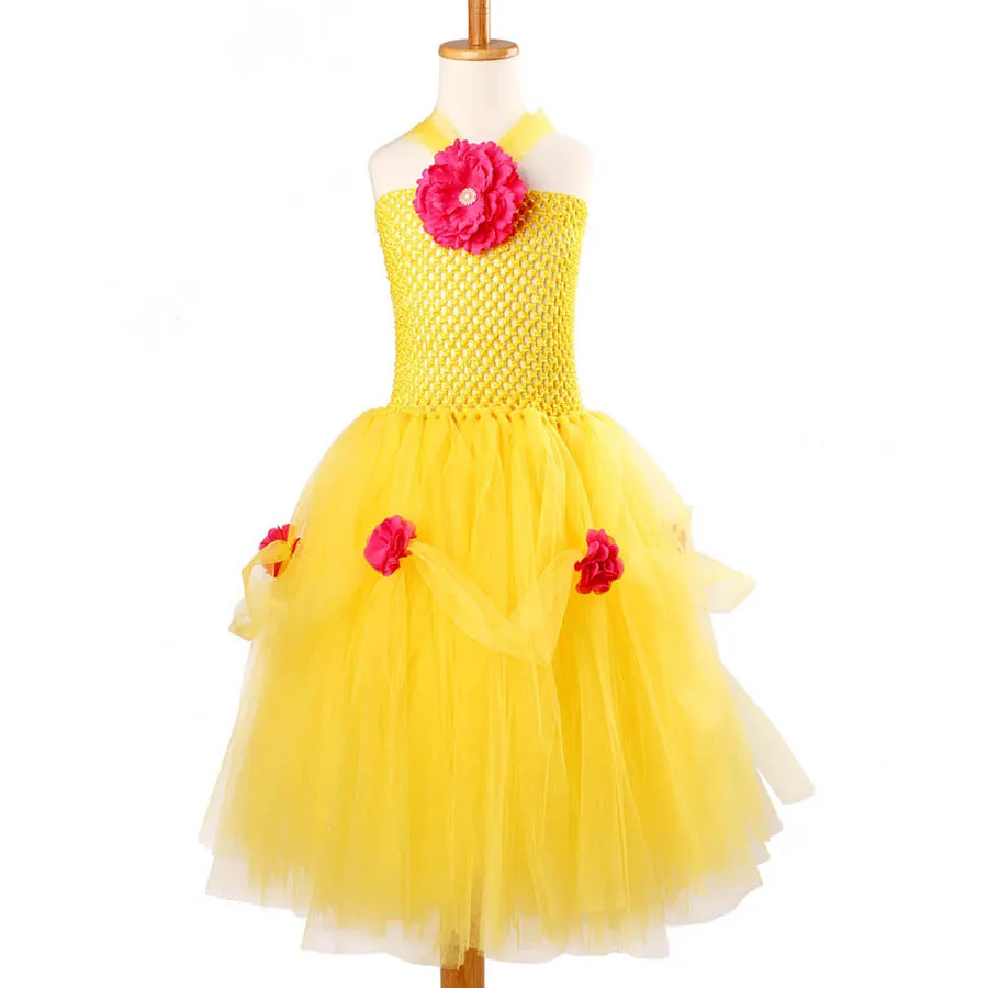 Yellow Princess Belle Tutu Dress The Beauty and the Beast Inspired Girls Birthday Party Dress Kids Photo Cosplay Costumes Vestidos (9)