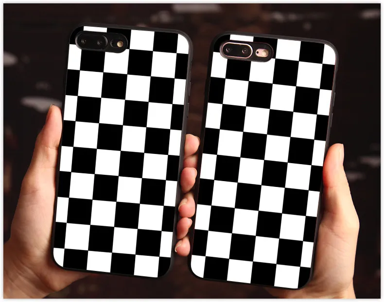 Черно белый клетчатый черный мягкий силиконовый чехол для iPhone 5 5c 6 6s 6plus 7plus 8plus x XR