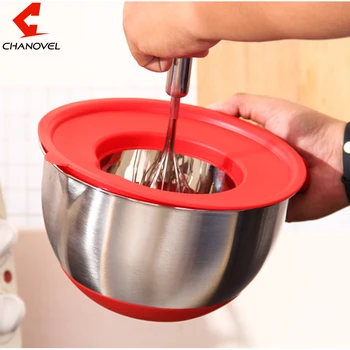 

CHANOVEL 1Pcs 1.5L Stainless Steel Silicone Bottom Prevent Splash Egg BeatingMixing Bowl With Screen Baking Guard Covers Pots