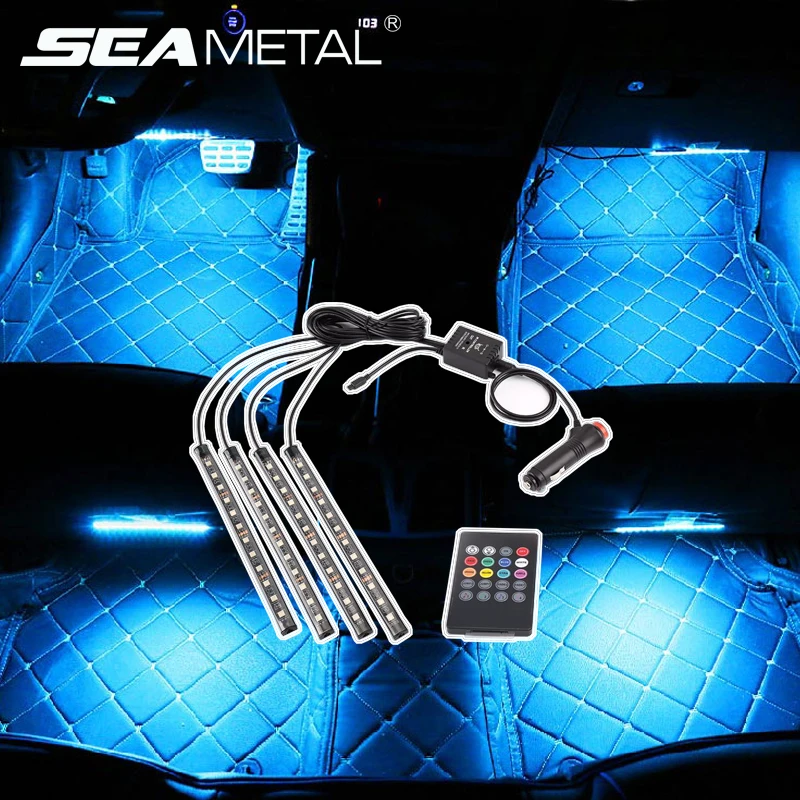 

Car Atmosphere Lights Accessories 12V Car RGB LED Lamps USB Interior Auto Decorative Light Set Cigarette Lighter Remote Control
