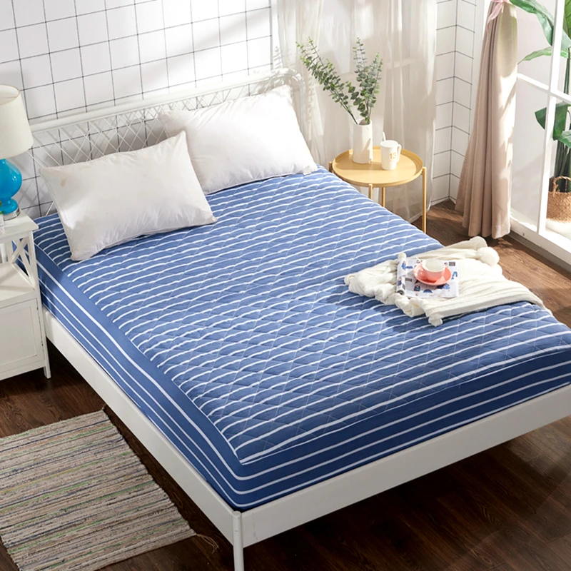 

Thick Cotton Lattice Printing Fitted Sheet Mattress Cover With Elastic Band Simple Comfortable Bedding Linens Home Textile #s