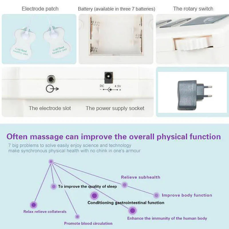 MQUPIN русская Кнопка тапочка+ 16 шт. электроды Электрический мышечный Стимулятор Массажер для тела импульсный акупунктура