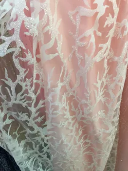 

Newest Jolin-301 african tulle mesh fabric sparkly glued glitter sequins lace fabric for party dress