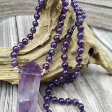 YA3997 натуральные аметисты точка аметисты бусины завязанные ручной работы ожерелье