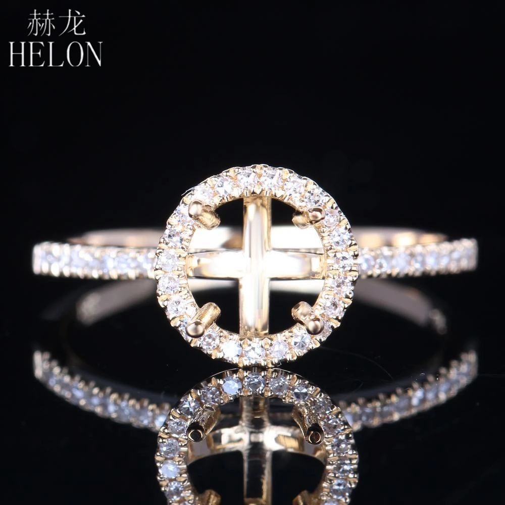 

HELON Solid 10K (417) Yellow Gold 6mm Round Cut Semi Mount Setting Real Natural Diamonds Engagement Wedding Trendy Jewelry Ring
