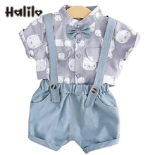 Halilo/Летняя одежда для маленьких мальчиков Одежда для мальчиков на первый день рождения блузка с рисунком+ короткие штаны комплекты одежды для малышей из 2 предметов