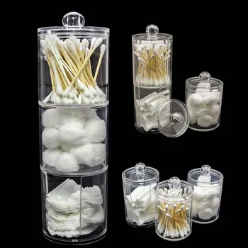 

Transparent acrylic Free combination 3 in 1 organizer storage Cleansing cotton box cosmetic makeup plastic container cotton