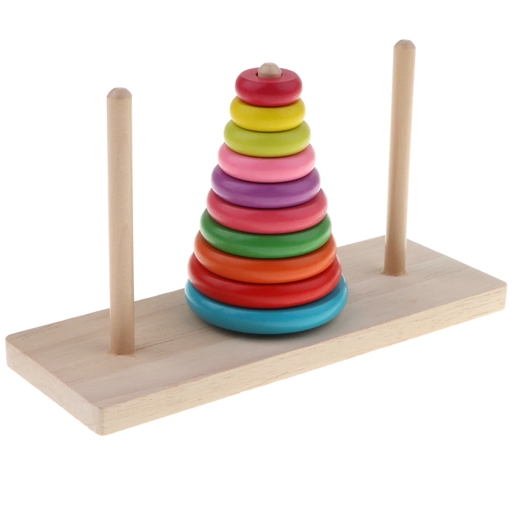Wooden Colorful Tower of Hanoi Logic Puzzle Brain Teaser Intellectual Toy , Classic Puzzle Toy