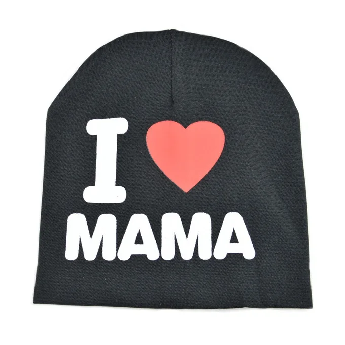 Шапочка для новорожденного, для малыша, для младенцев, для маленьких мальчиков и девочек, хлопковая шапка с принтом «I Love mama», зимние шапки для маленьких девочек, детские вязаные шапочки, шапка