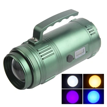 

30W Fishing Lamp with 4 Color Lamp Zoomable Rechargeable T6 LED Flashlight Fishing Hiking Caving Torch