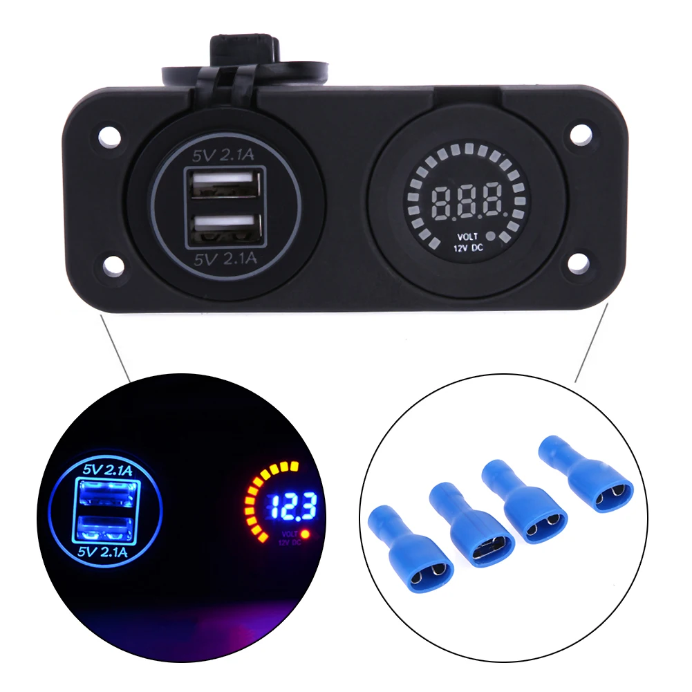 

Center Console 4.2A Voltmeter Aperture Dual USB Car-charger Voltage Meter Gauge for Car Motorcycle ATV RV SUV Boat Yacht 12V