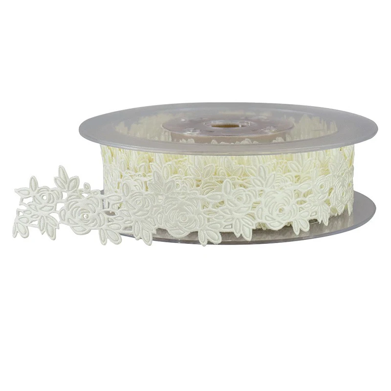 HUADODO 10 метров/рулон Цветок атласные ленты отделка Ткань кружево для шитья принадлежности ручной работы подарочная упаковка свадебные украшения - Цвет: Cream