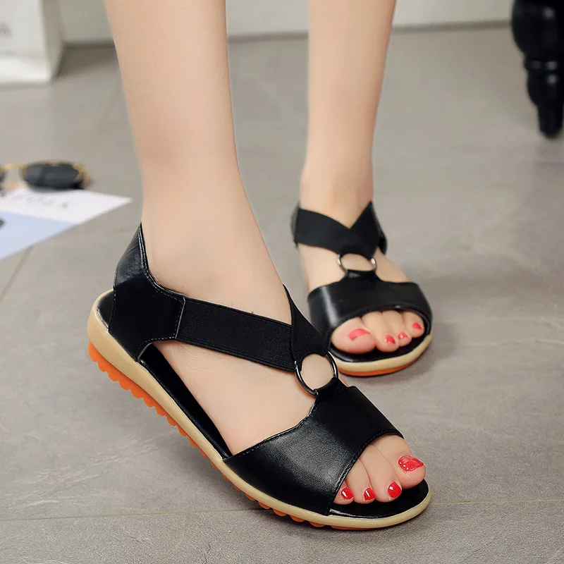 

Shoes women wedge sandals fashion elastic band rubber shallow beach shoes light sweet solid red party ladies shoes