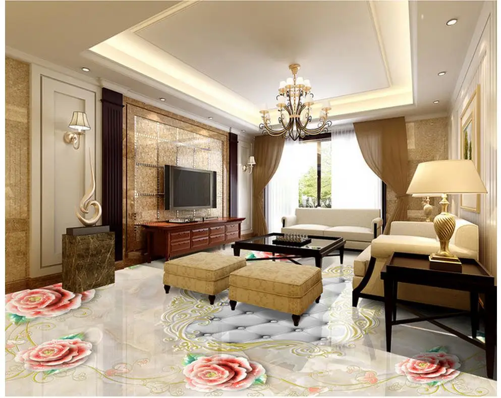waterproof wall murals Marble relief stone flower parquet 3D floor pvc floor wallpaper Home Decoration