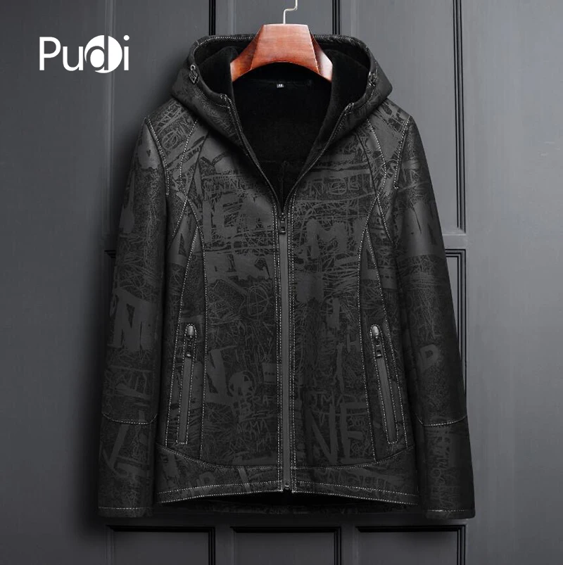 PUDI MT864 2018 Мужская Новая мода Натуральная овечья кожа куртки с капюшоном мальчик