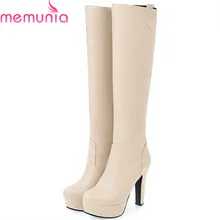 MEMUNIA/ г. Новое поступление, сапоги до колена модная обувь, осенне-зимние сапоги женская обувь из мягкой искусственной кожи на платформе Размер 34-45