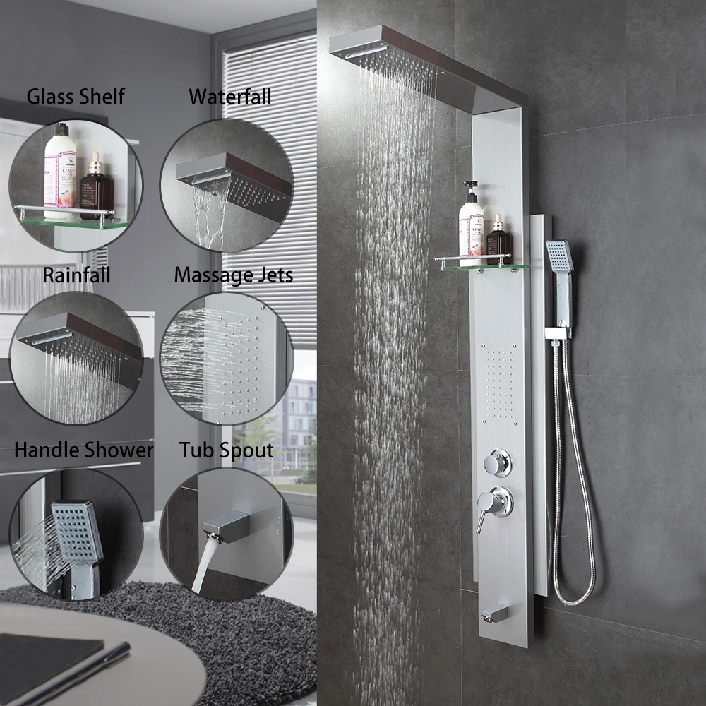 Wall Mount Easy Connection Rainfall Waterfall Overhead Multi Wall Mount Easy Connection Rainfall Waterfall Overhead Multi Function Shower Tower Panel Mage Jets Hot And Cold Set In Faucets From Home