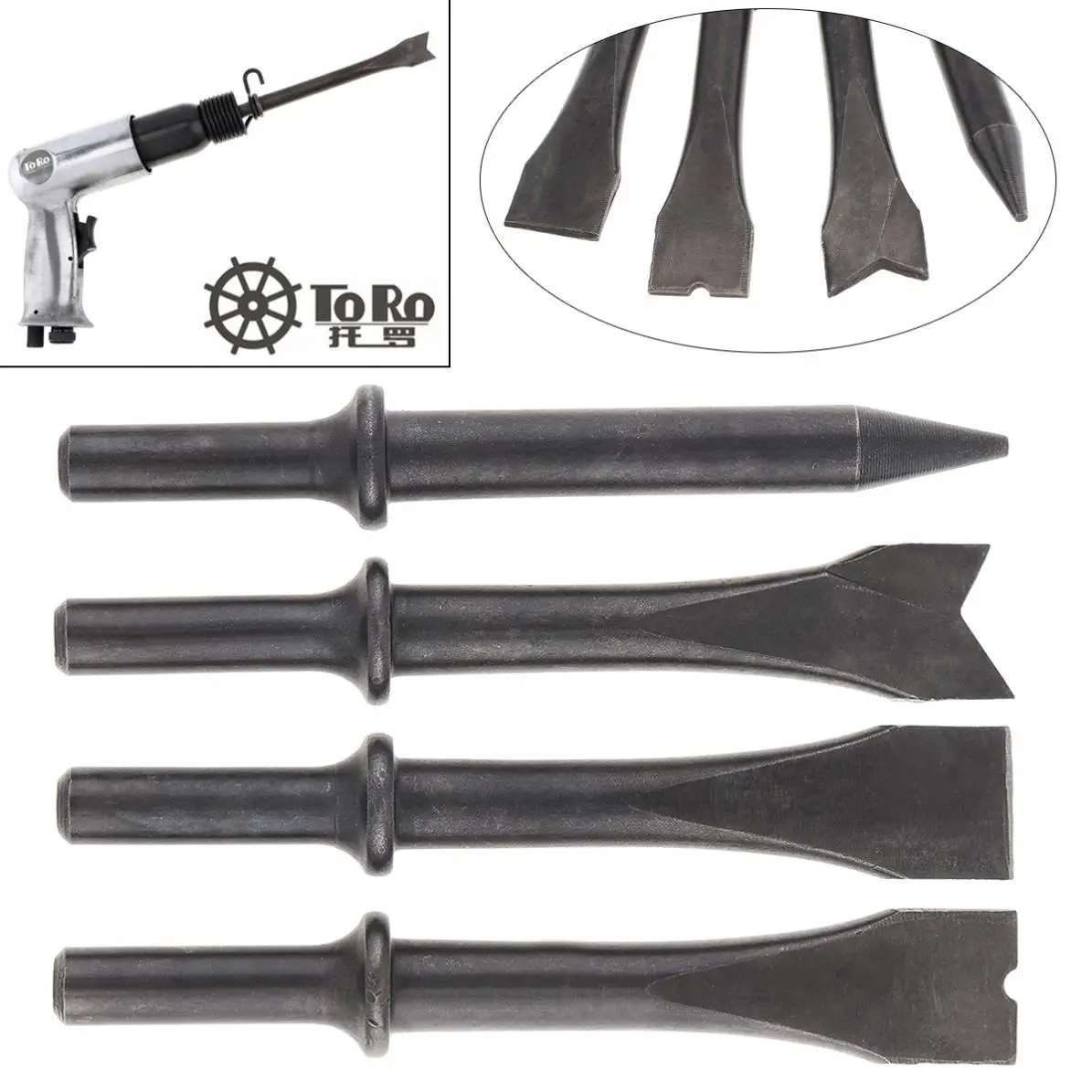 

4/5pcs/set Hard 45# Steel Solid Short Air Chisel Impact Head 125/175mm Support Pneumatic Tool for Cutting / Rusting Removal