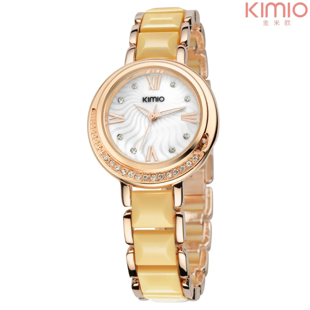

Kimio 100% original brand Wrist watches for women gold simulated ceramics Rhinestones quartz-watch women ladies bracelet watches