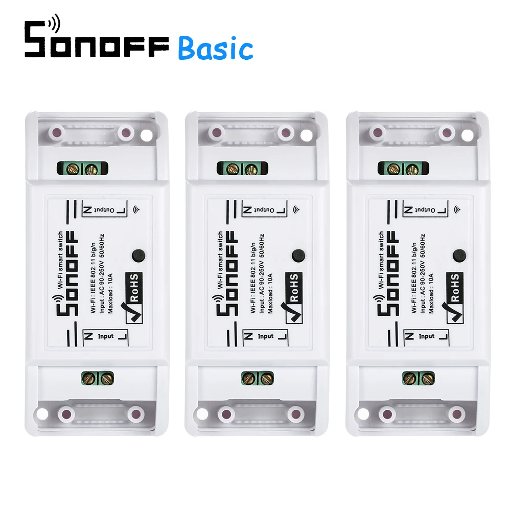 3 шт. Sonoff Basic 10A Wifi умный переключатель дистанционный беспроводной светильник выключатель питания Интеллектуальный универсальный DIY Wifi переключатель работа с Alexa