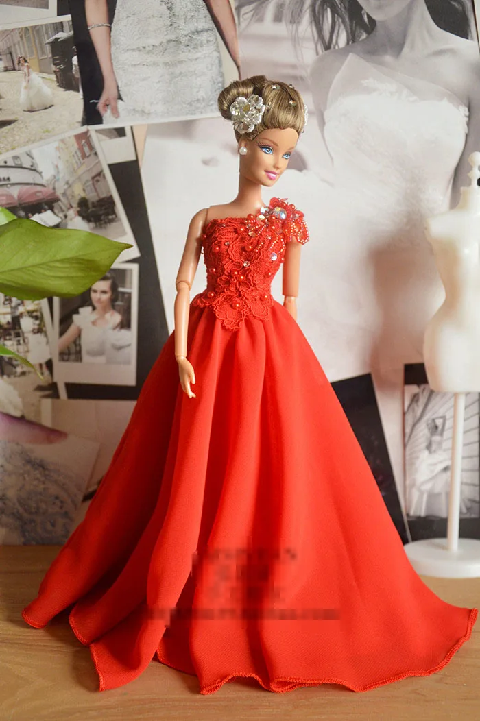Автономный дизайн ручной работы красное платье кукла аксессуары вечернее свадебное платье одежда для BB кукла BBI266