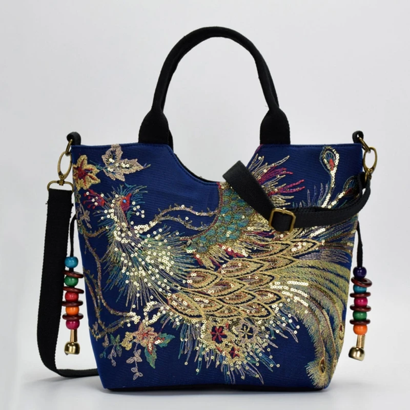 Высококачественная женская сумка с вышивкой павлина в этническом стиле, Сумочка через плечо, женская сумка на плечо