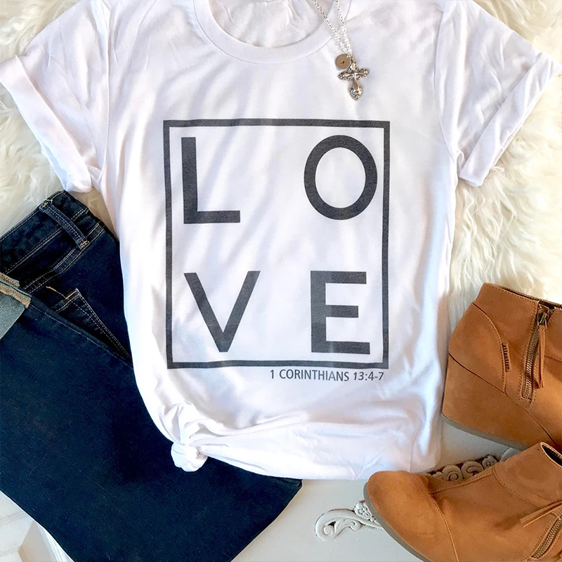 Любовь Кристиан рубашка большеразмерная футболка Для женщин Love New York футболка для христианина вера в Иисуса в стиле Харадзюку на каждый день из хлопка, женская одежда, женские блузы, топы - Цвет: Белый