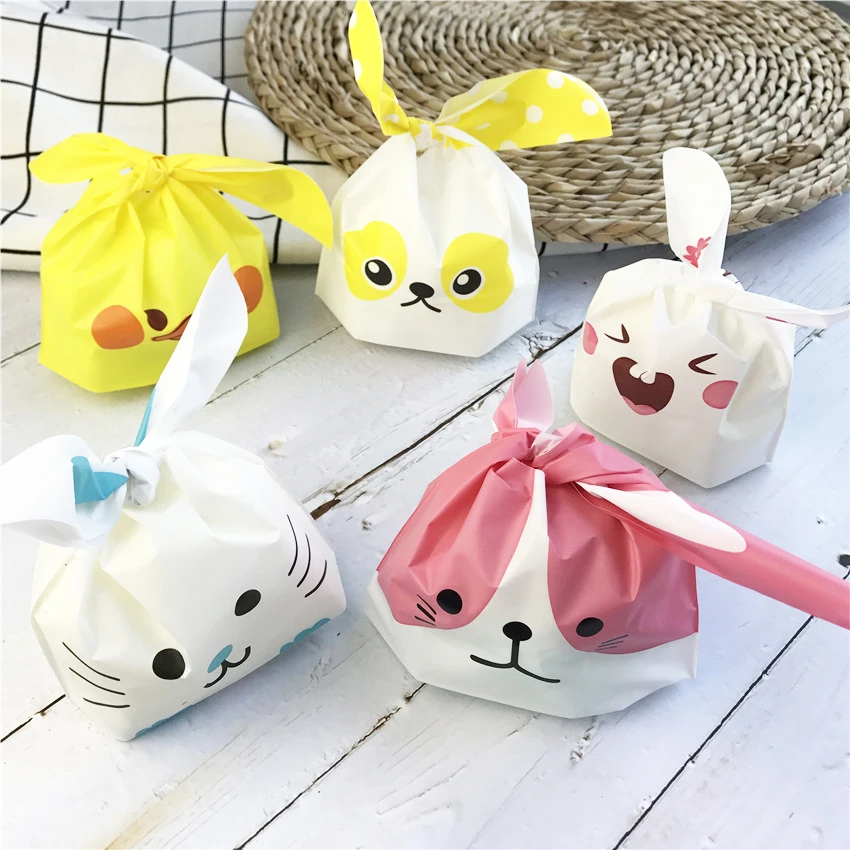 

50pcs/Lot Cute Rabbit Ear Cookie Bags Gift Bags For Candy Biscuits Snack Baking Package Wedding Favors And Gifts Supplies