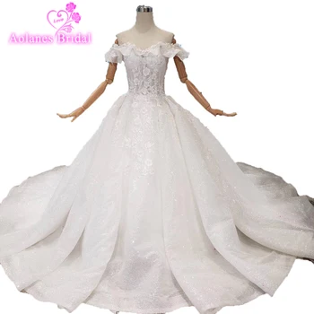 

Charming Lace Appliques Long Sleeves Ball Gown Wedding Dress 2019 Fashion Lace Up Princess Bridal Gown Flowers Vestido De Noiva