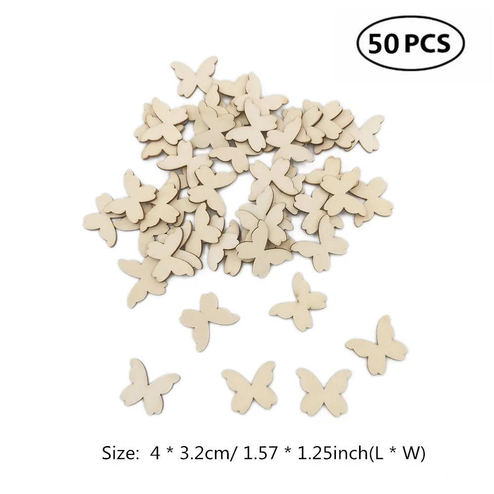50pcs 40mm 10-80 мм деревянные бабочки вырезы Экологичное деревянное ремесло украшения для семейного альбома Деревянные Художественные Свадебные украшения - Цвет: 50pcs 40mm