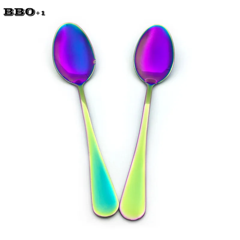 

2/4/6pcs 8'' Stainless Steel Dinner Spoon Rainbow Table Spoons Long Handle Rice Soup Spoon Wedding Cutlery Restaurant Flatware