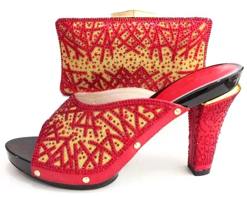 

Italian design red shoe and bag handmade high quality shoes and bag to match for african lady aso ebi shoes and bag set SB8173-1