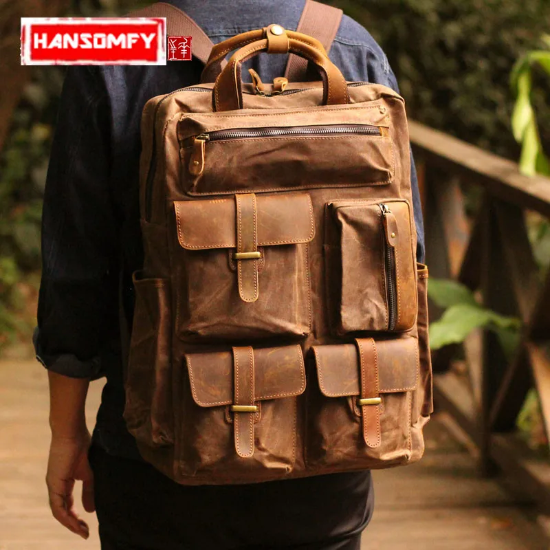 

Casual Canvas Men Backpack Retro Travel Backpack Art 15 Inch Laptop Large Capacity Big Shoulder Bag Men's Original Bag