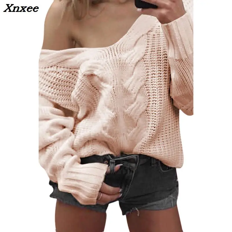 Xnxee Winter Sexy Deep V-Neck Twist Knitted Sweaters Women Long Sleeve Off Shoulder Sweater Femme 2018 Autumn Outwear Sweater Xnxee Winter Sexy Deep V-Neck Twist Knitted Sweaters Women Long Sleeve Off Shoulder Sweater Femme 2018 Autumn Outwear Sweater