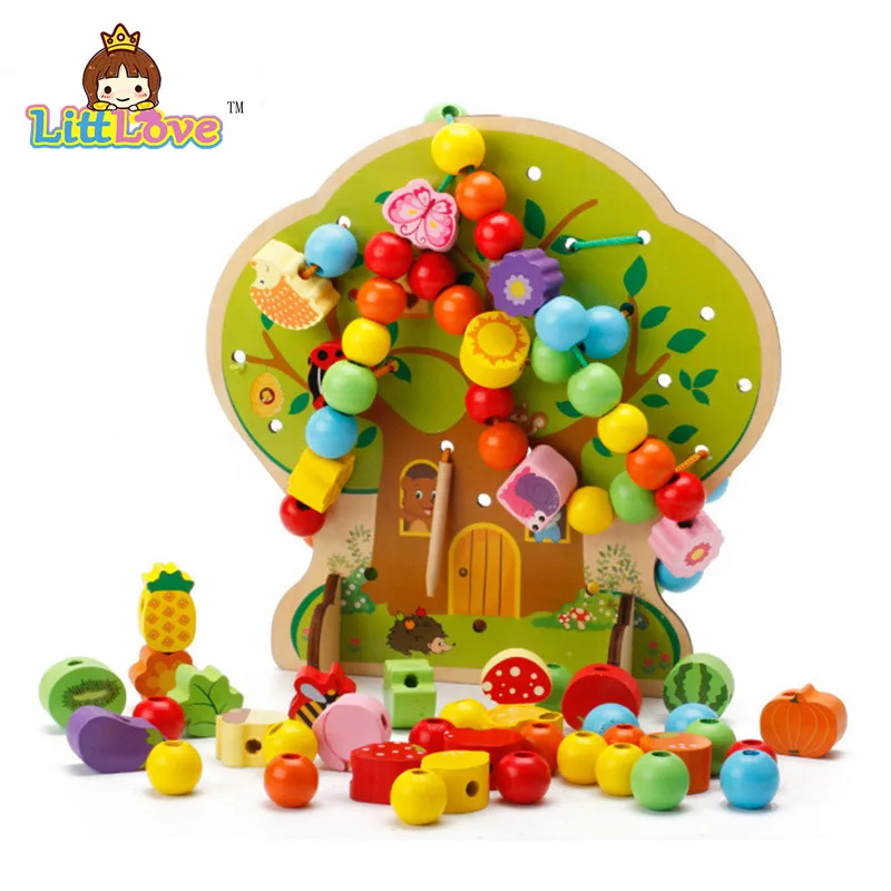 

LittLove Colorful Multifunction Tree Wooden Beads Toys Education Wooden Toys Animal Fruit Beads Montessori Toy For Children