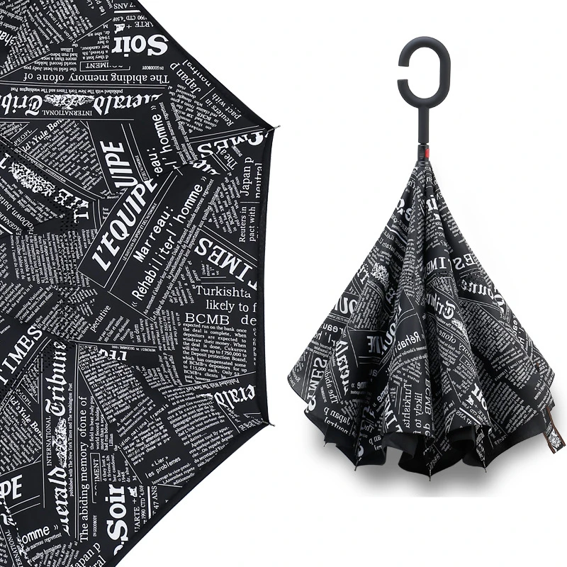 Творческий складной обратный двухслойный зонтик перевернутый ветрозащитный дождь автомобиль Standable C ручкой Защита от солнца человек для женщин Parapluie Зонты - Цвет: Paper Black