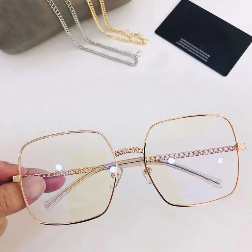 So pink Platz navy Kette silver Frau Grey Designer Marke Brille chocolate Sams Gray light amp; Transparente gold brown Brillen Retro Rahmen Metall Dekoration Große XqARz5aw