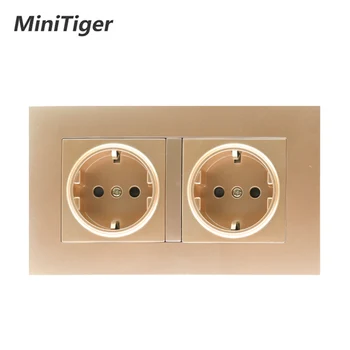 

Minitiger High Quality Gold PC Wall Power Dual Socket Plug Grounded, 16A EU Standard Electrical Double Outlet 146 mm * 86 mm