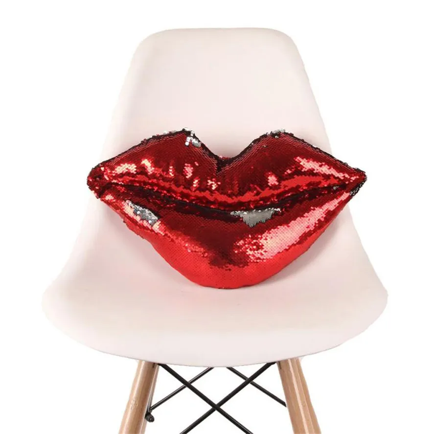 Buy New 1PC 45*22cm Double Lips Color Glitter Sequins Throw Pillow case Home