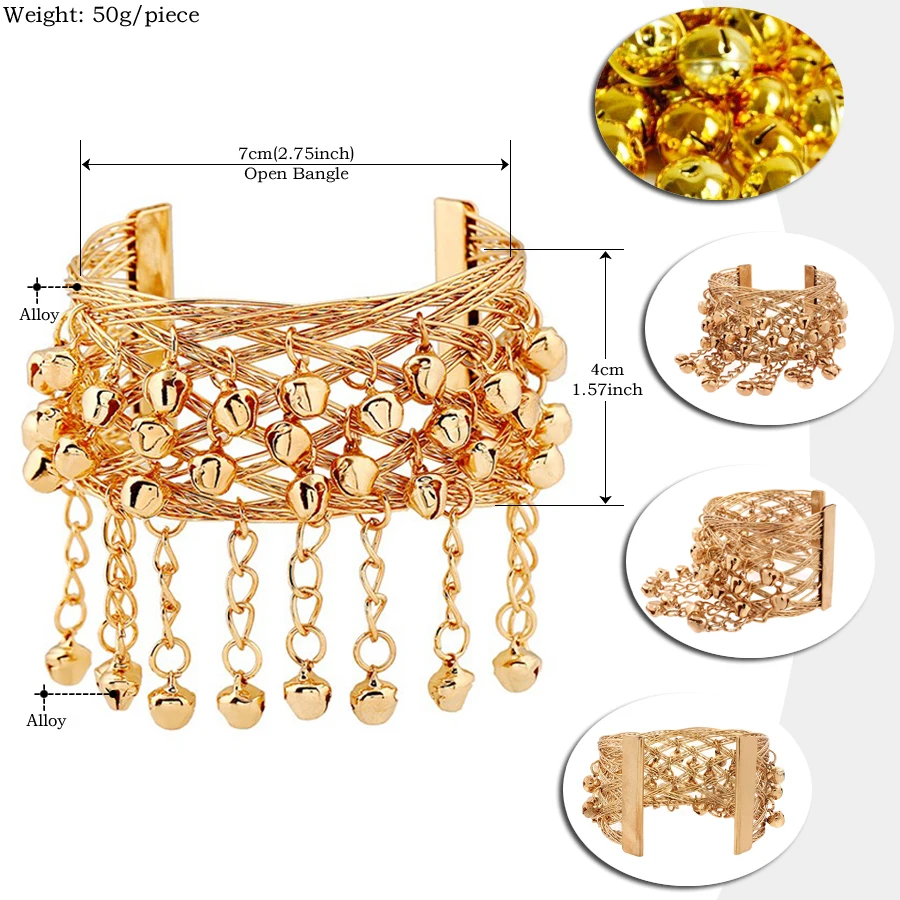 SHEEGIOR, золотые маленькие колокольчики, открытые браслеты, браслеты для женщин, индийские этнические драгоценности, полые, большая манжета, браслет на руку, браслет, аксессуары