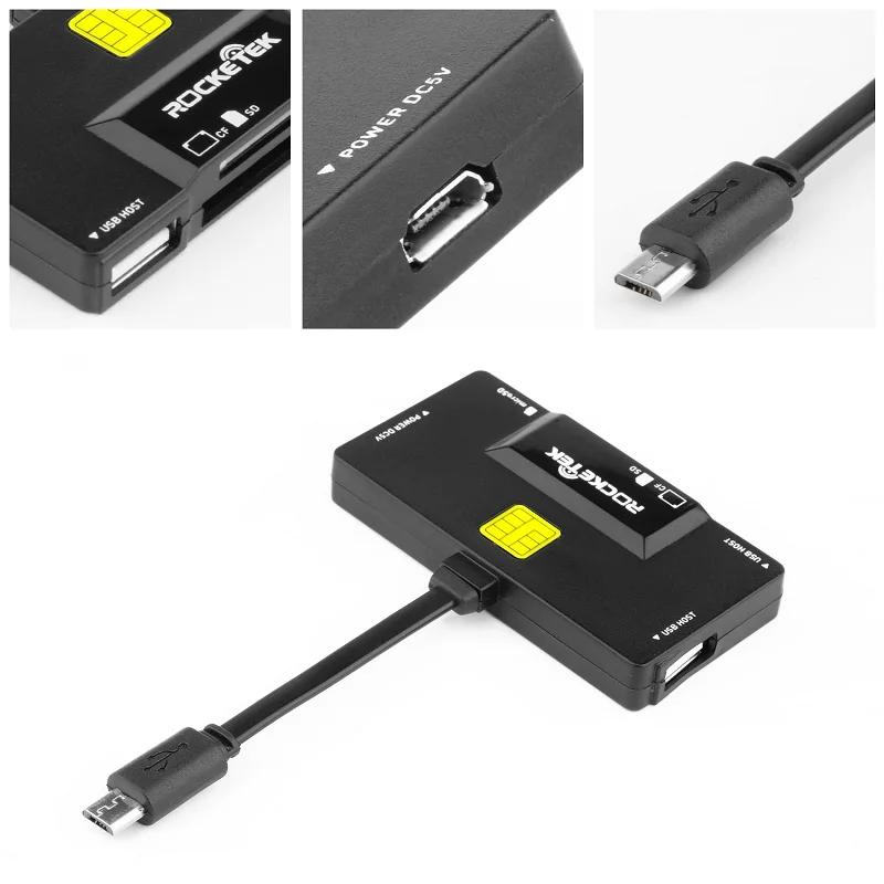 Rocketek micro card reader OTG для устройств Android, Подключение Micro USB, считывает и записывает sd-карты, карты Micro SD и usb-хаб