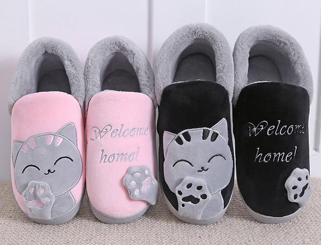 Xiniu/Новинка; женские тапочки; модные зимние домашние Короткие Плюшевые Тапочки с рисунком кота; нескользящая теплая Домашняя обувь для спальни