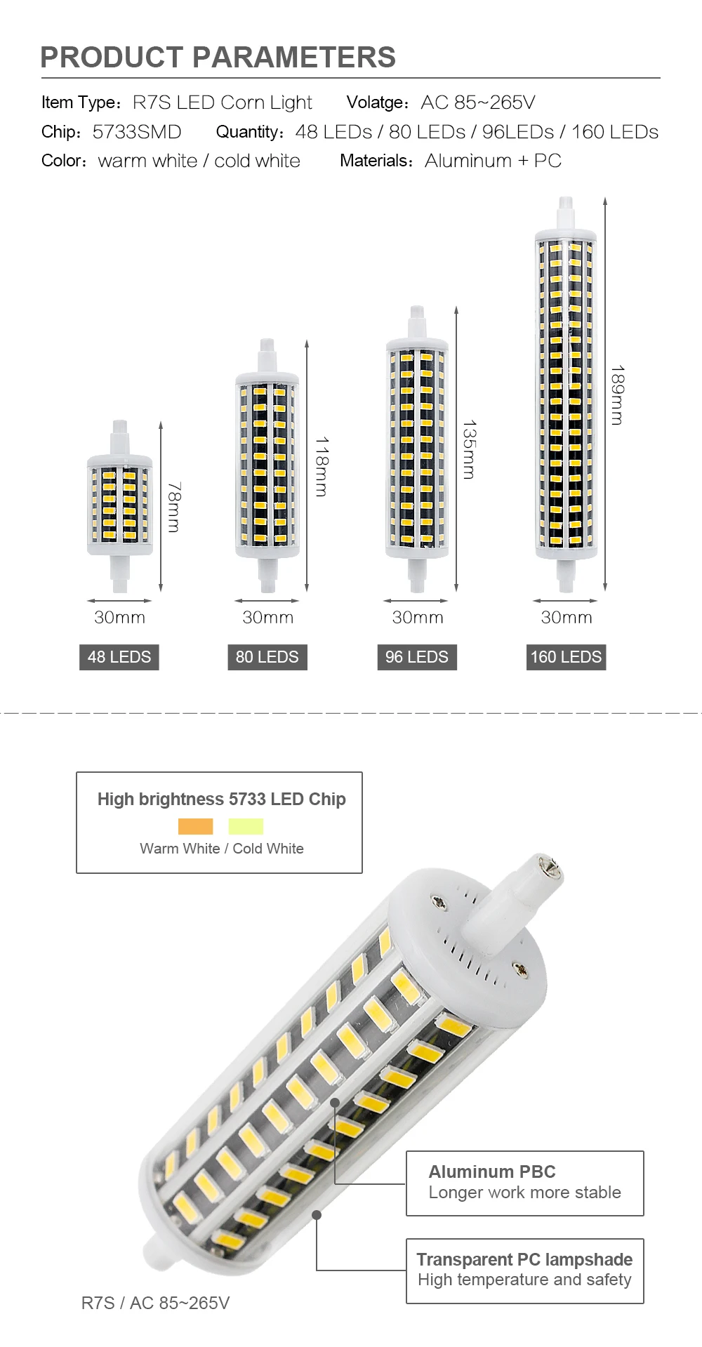 Высокая мощность Bombillas SMD 5730 затемнения R7S светодиодный светильник Кукурузы 78 мм 118 мм 135 мм 189 мм свет SMD5733 лампа 8 Вт 15 Вт 20 Вт 30 Вт AC 85-265 в